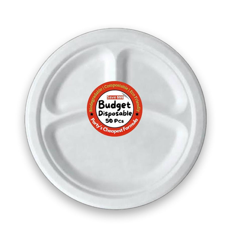 BUDGET DISPOSABLE 10" 3 COMP PLATE (50PCS) - $5.99 CTN 10