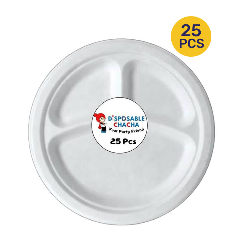 DISPOSABLE CHACHA 10" 3 COMP ROUND PLATE (25PCS) - $3.49 EA / CTN QTY: 16