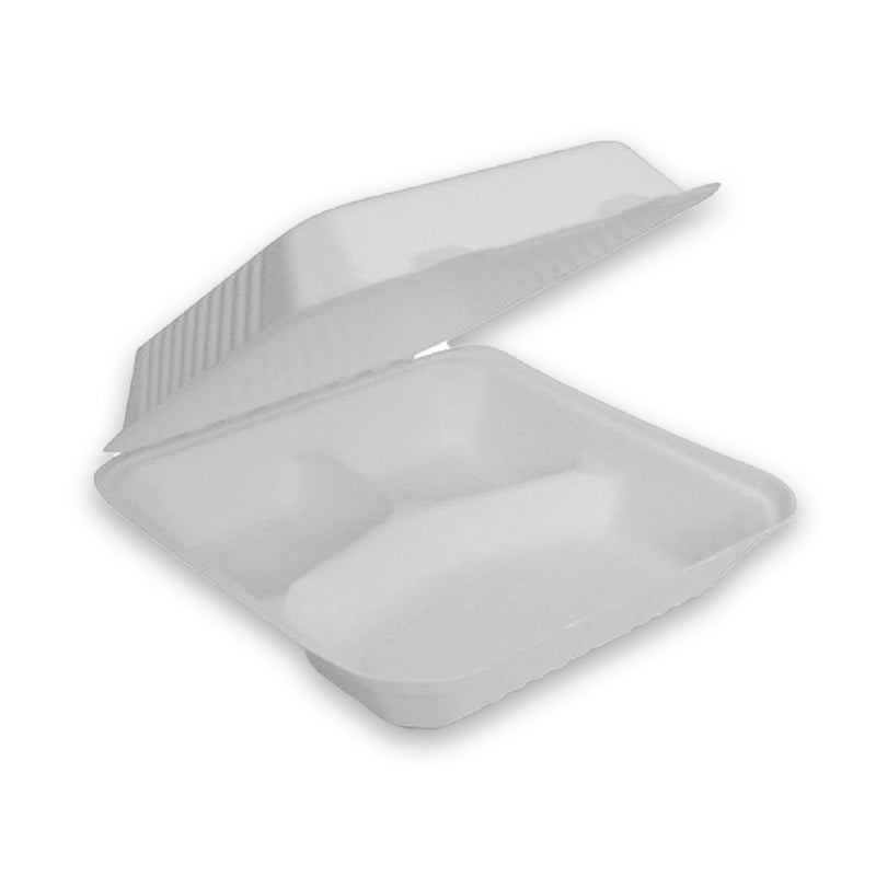 SUGARCANE 8"/3 COMP CLAMSHELL DINNER - 200 PCS