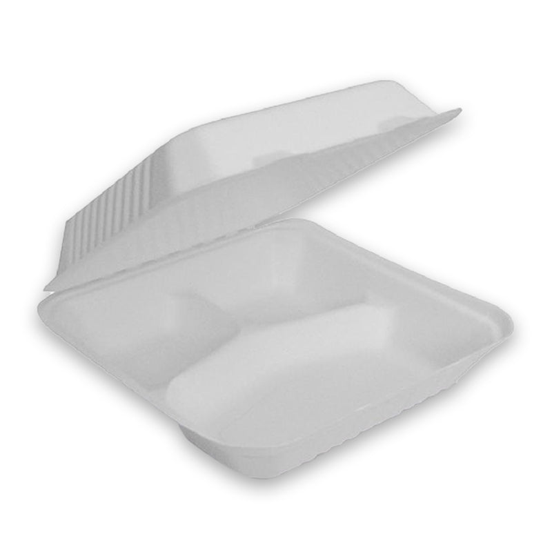 SUGARCANE 9"/3 COMP LARGE CLAMSHELL DINNER - 200 PCS