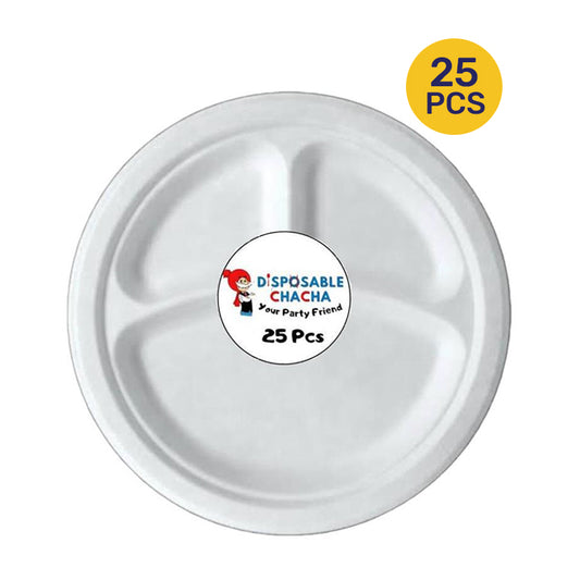 DISPOSABLE CHACHA 10" 3 COMP ROUND PLATE (25PCS) - $3.49 EA / CTN QTY: 16