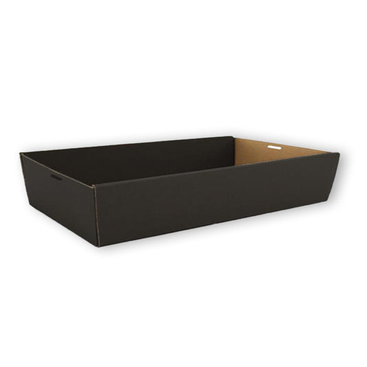 BLACK CORRUGATED RECTANGLE CATERING TRAY - LARGE H:80mm - 50PCS