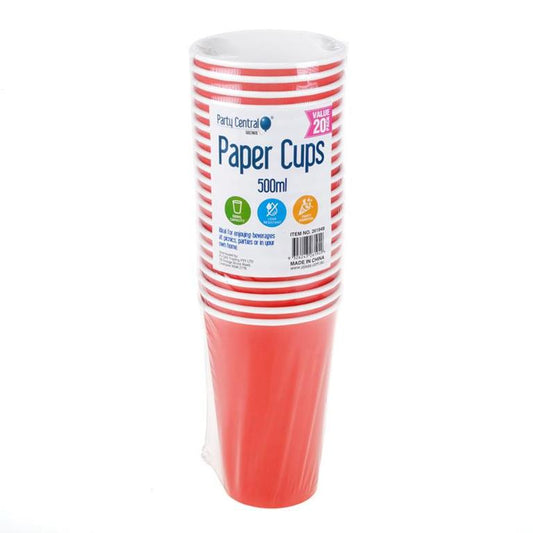 DISPOSABLE PAPER CUP- RED 500ML (20PK) - $2.99 EA / CTN QTY: 24