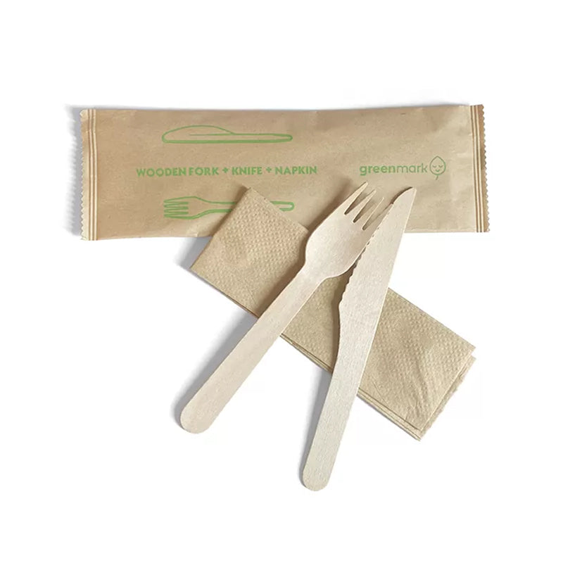 WOODEN FORK KNIFE NAPKIN SET 400PCS