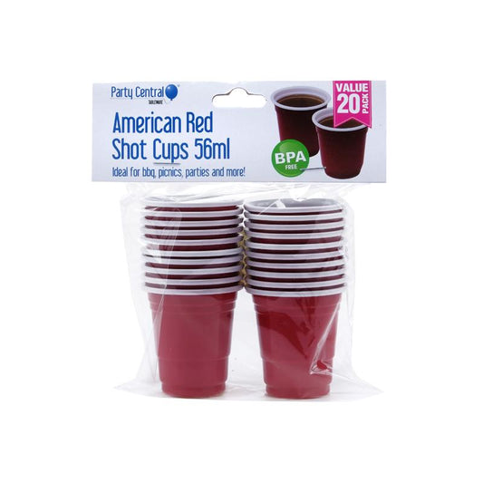 DRINKWARE SHOT CUPS AMERICAN RED 56ML 20PK - $1.35 EA / CTN QTY: 24