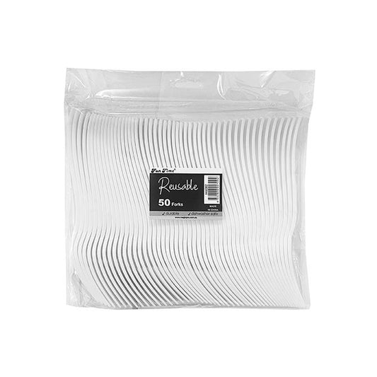 REUSABLE WHITE FORKS (50PK) - $2.99 EA / CTN QTY: 20
