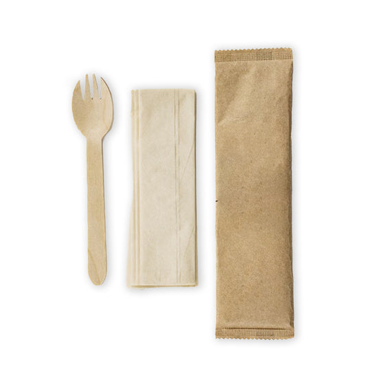 WOODEN SPORK NAPKIN SET 500PCS